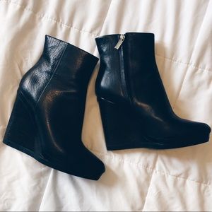 Calvin Klein Leather Pointed-Toe Wedge Booties